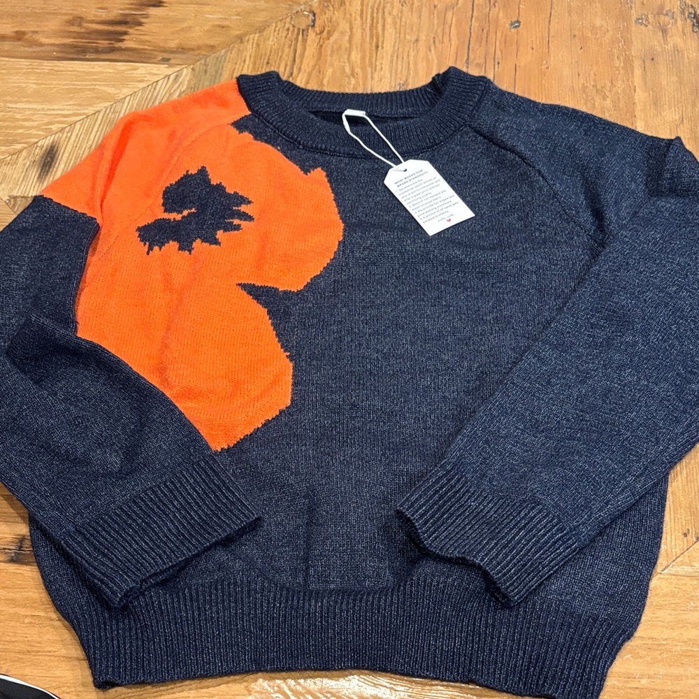 Women’s Navy and Orange Hawaiian Flower Sweater